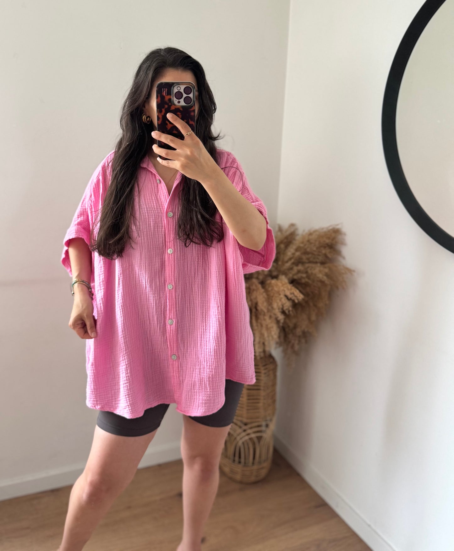 Musselin kurzarm Bluse pink