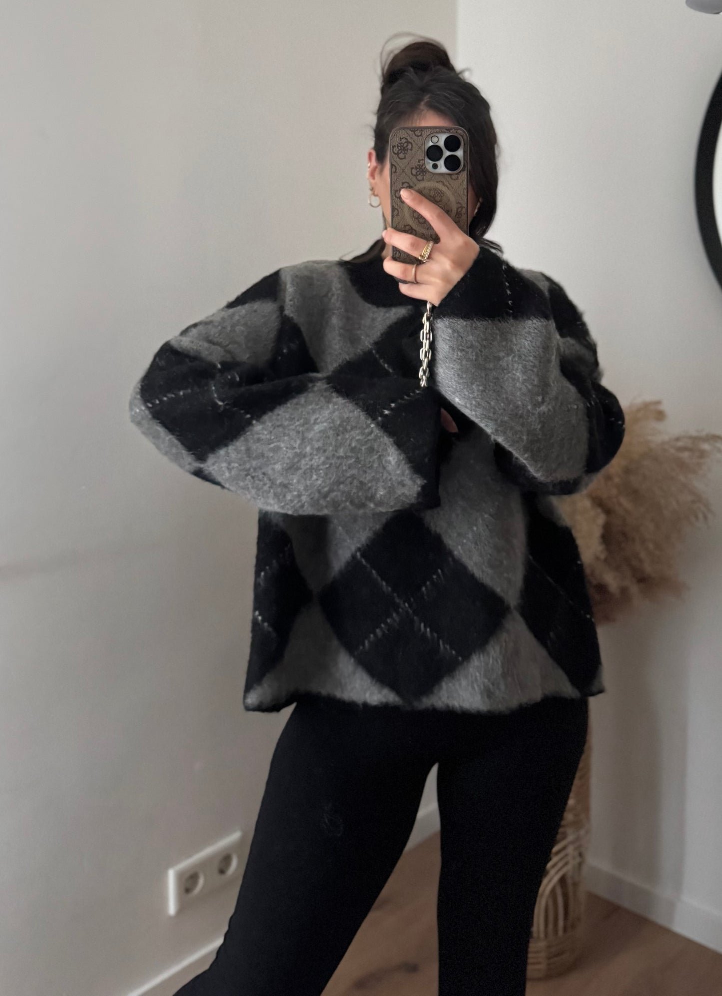 Karo Pullover darkgrey