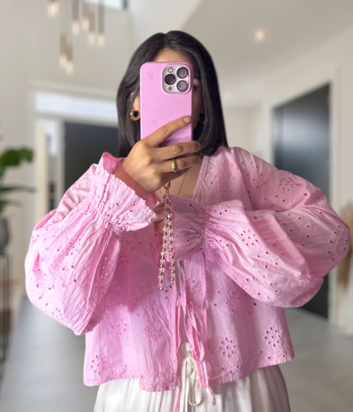 Lochmuster Bluse langarm Rose