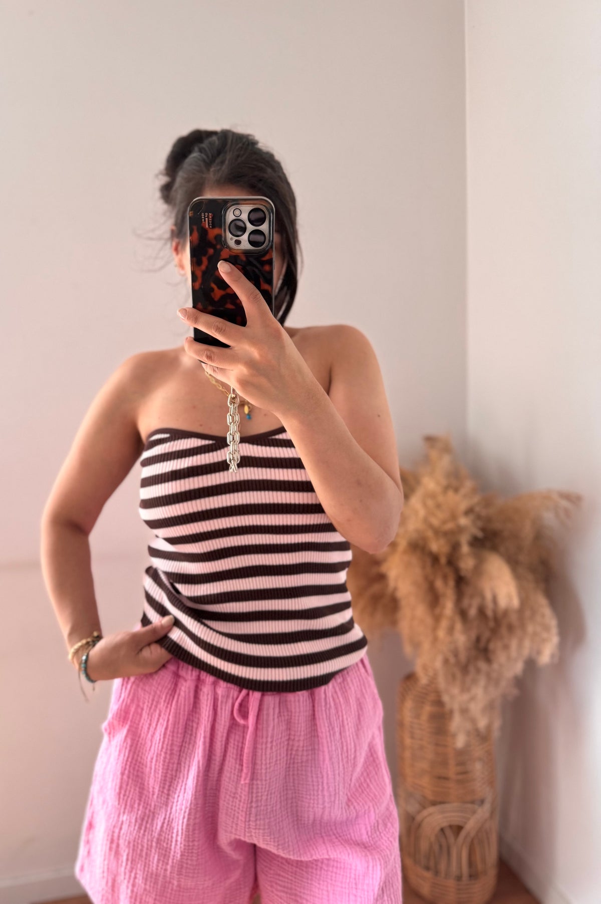 Herz Bandeau top gestreift Braun/Rosa
