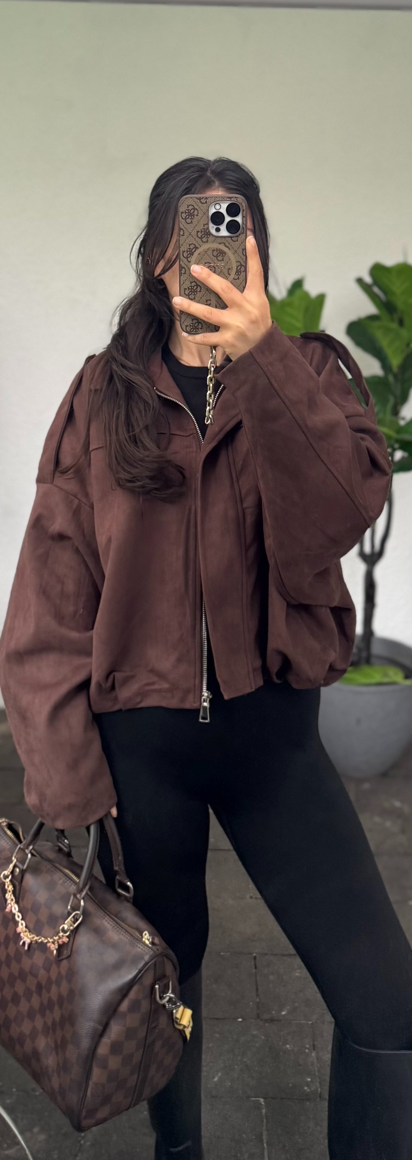 Kleinere Balloon Suede Jacke dunkelbraun