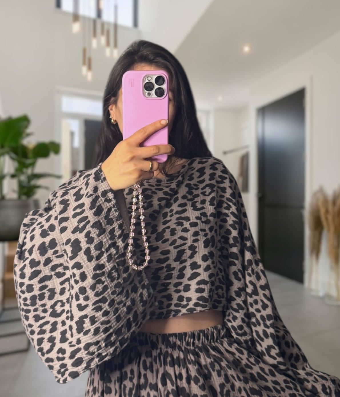 Crop Musselin langarm Leo taupe