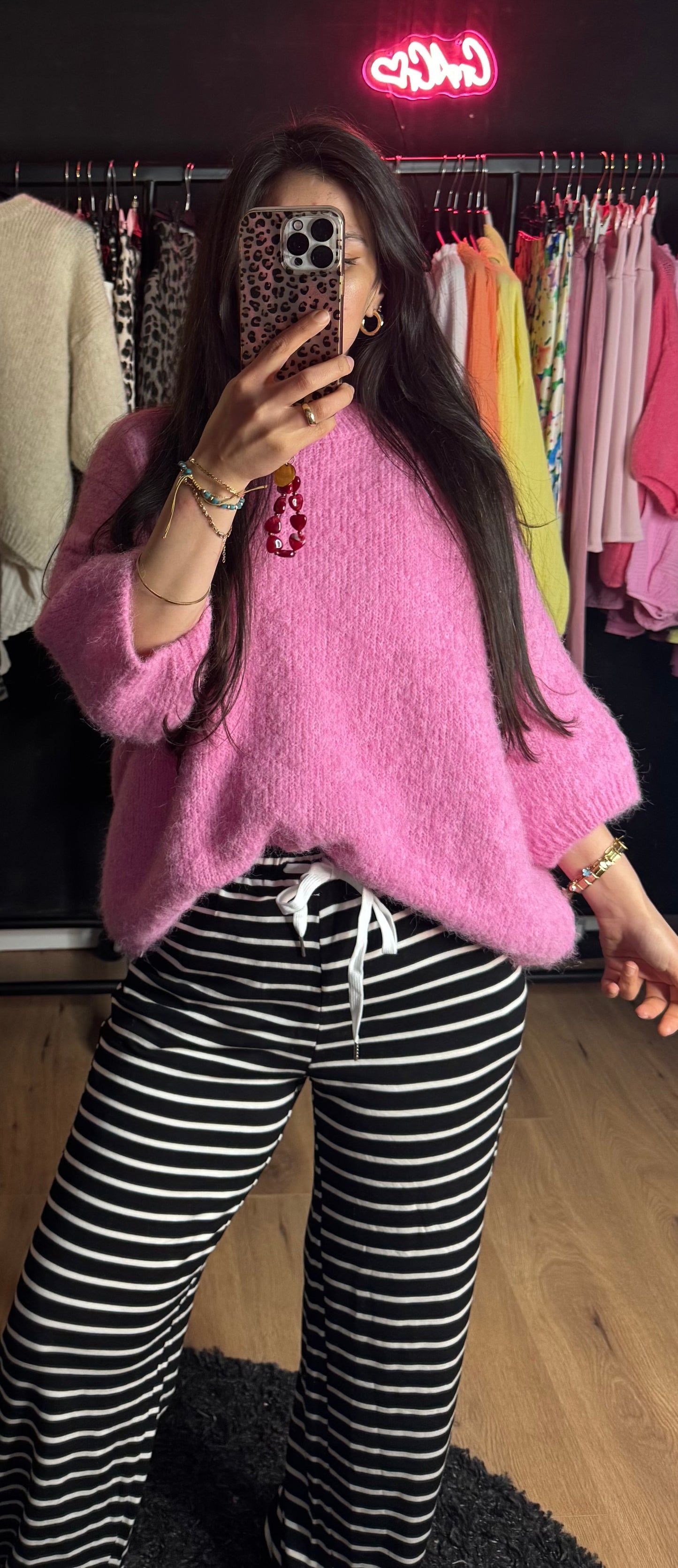 Leichte gestreifte Hose schwarz/weiß