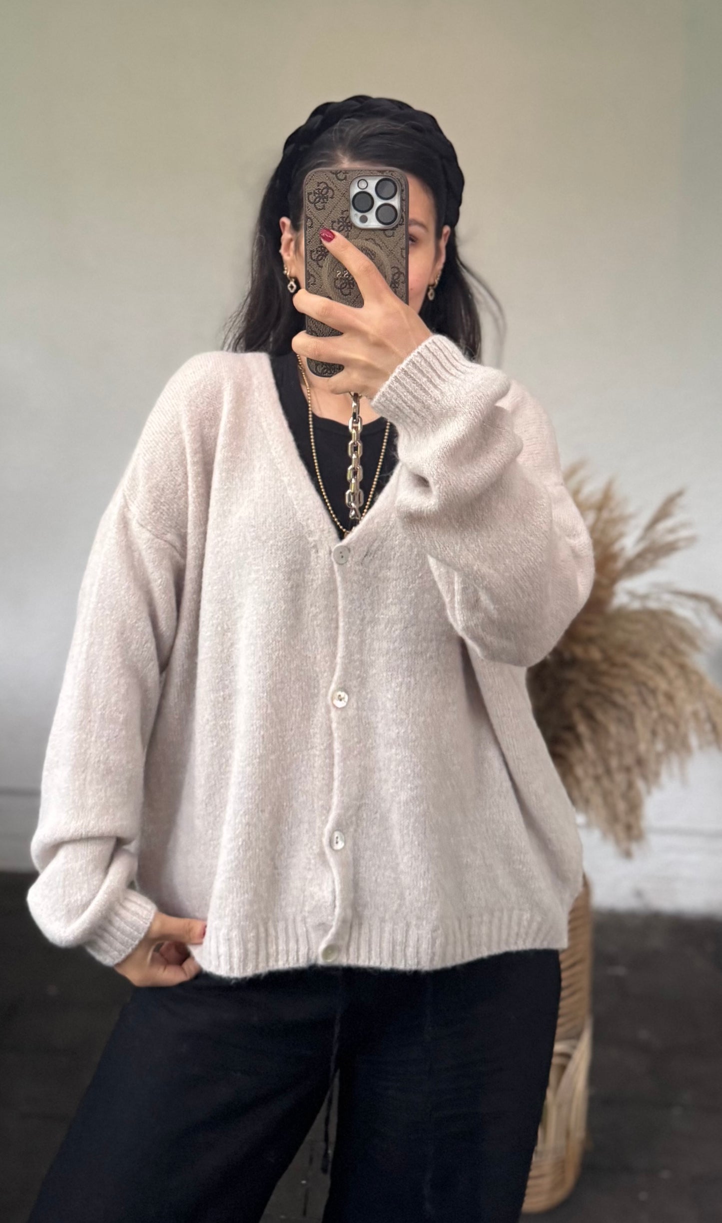 Alpaka V- Cardigan Stone