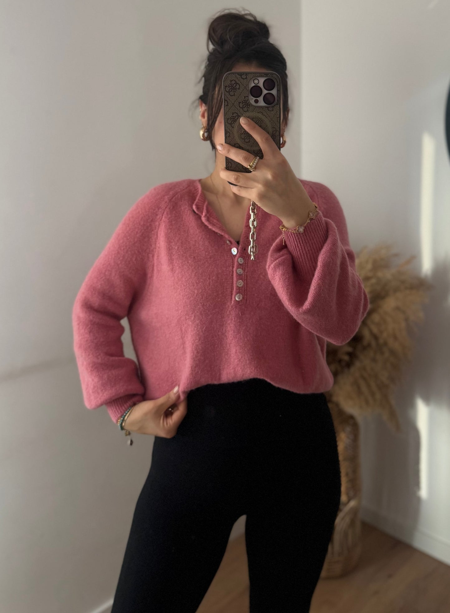 Alpaka Pullover mit Knopfleiste Sweetpink