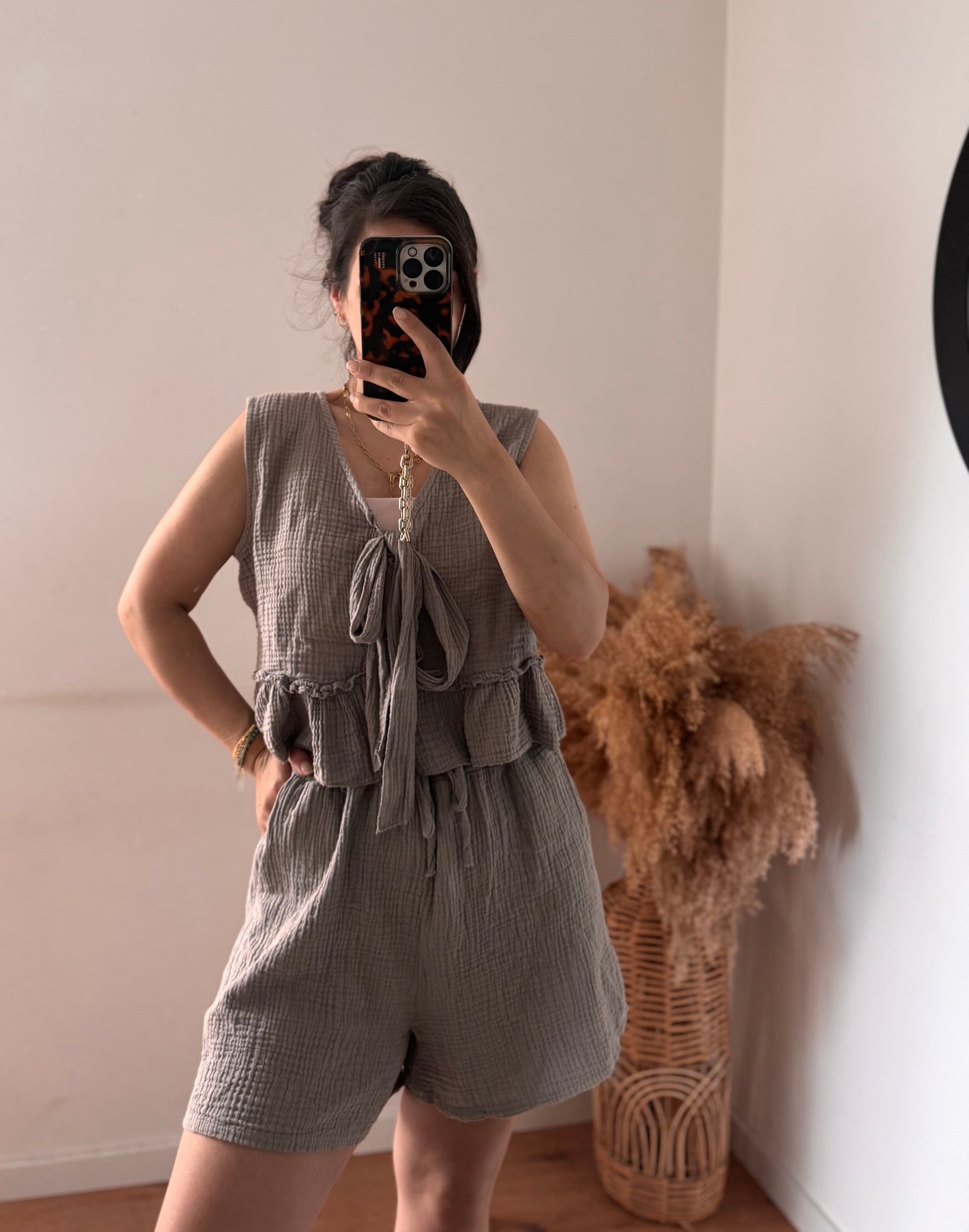 Musselin top Coco taupe