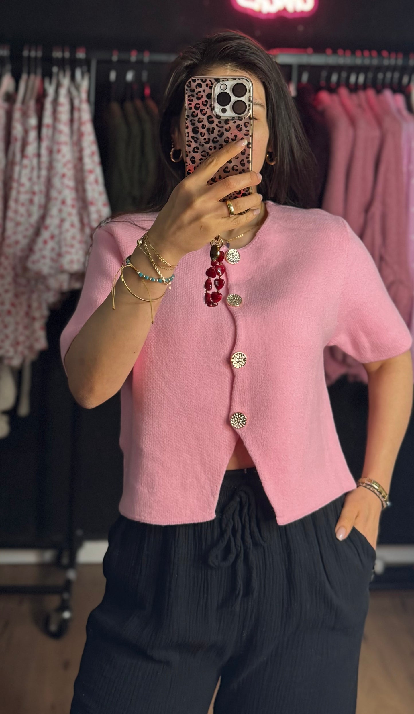 Luna Strickjacke kurzarm pink