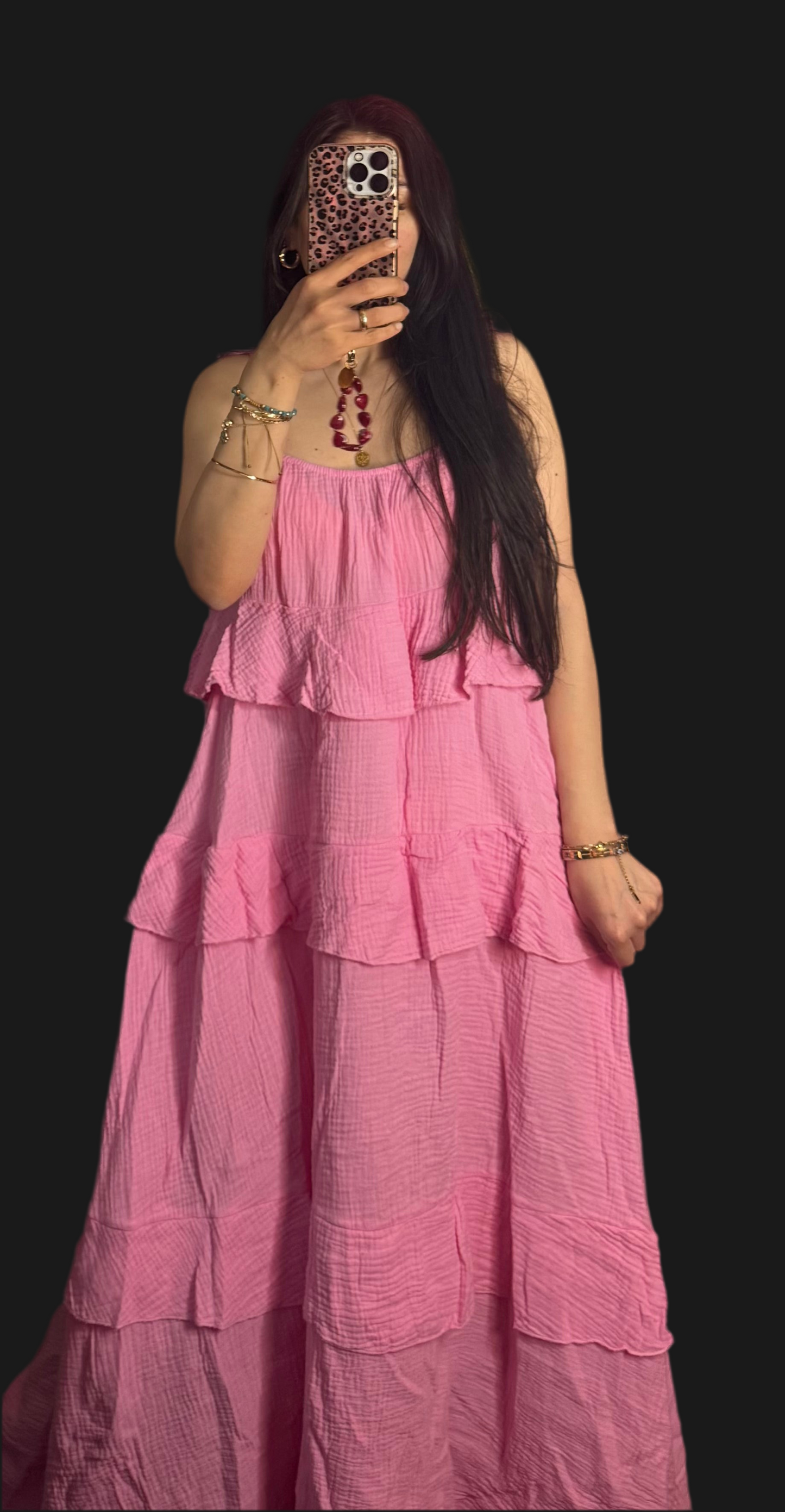 Musselin Kleid Rüschi pink