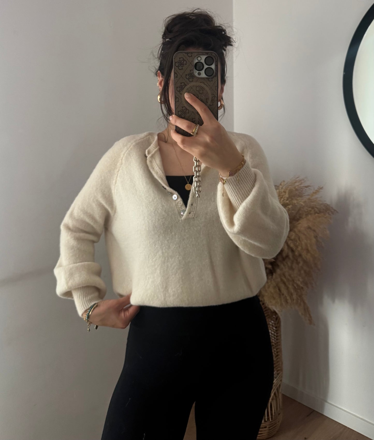 Alpaka Pullover mit Knopfleiste beige