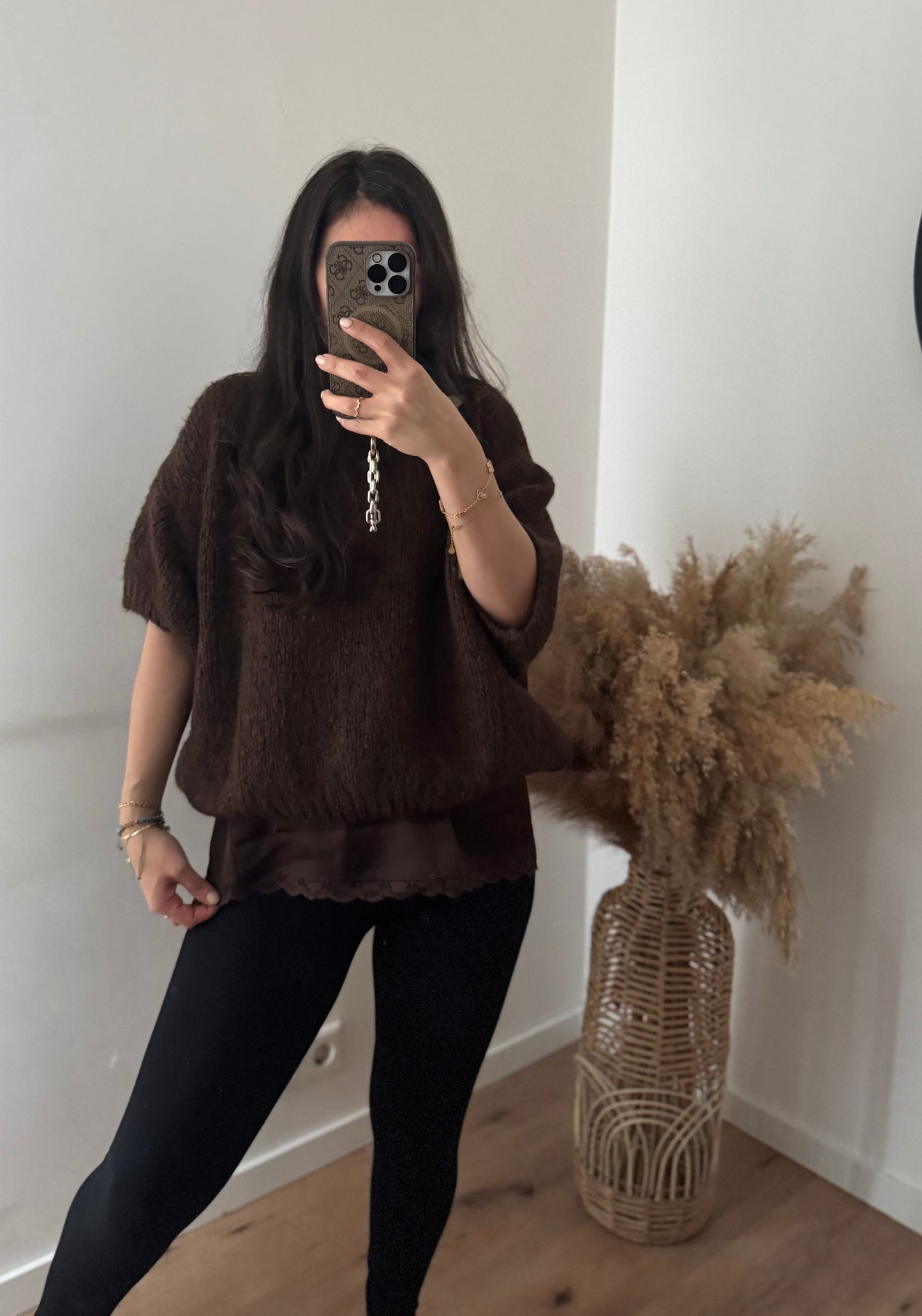 Satin spitzen Rock/Blusenrock braun