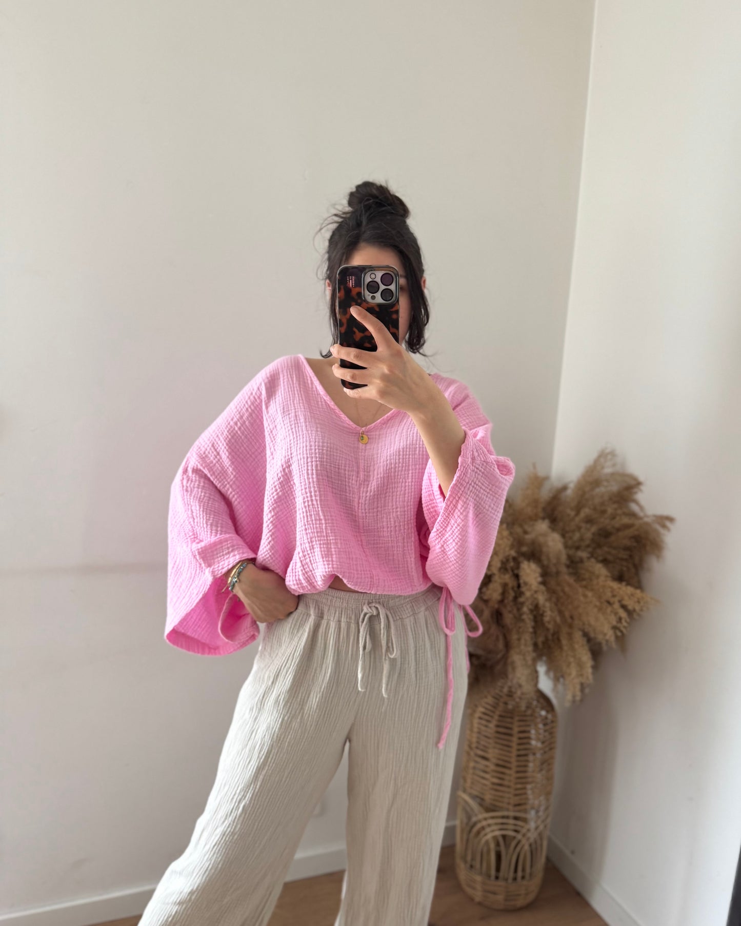 B-WARE Musselin fee mit bindedetails rosa