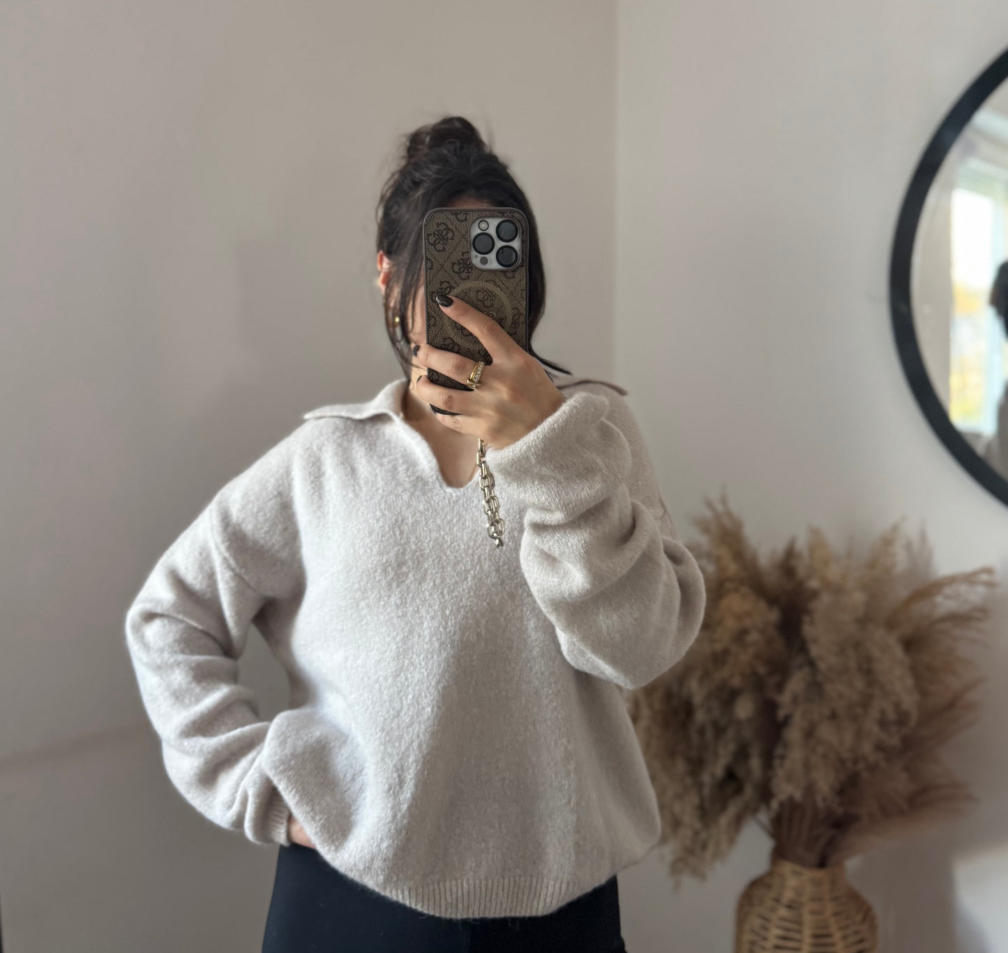 Babyalpaka Pullover mit Kragen Ecru