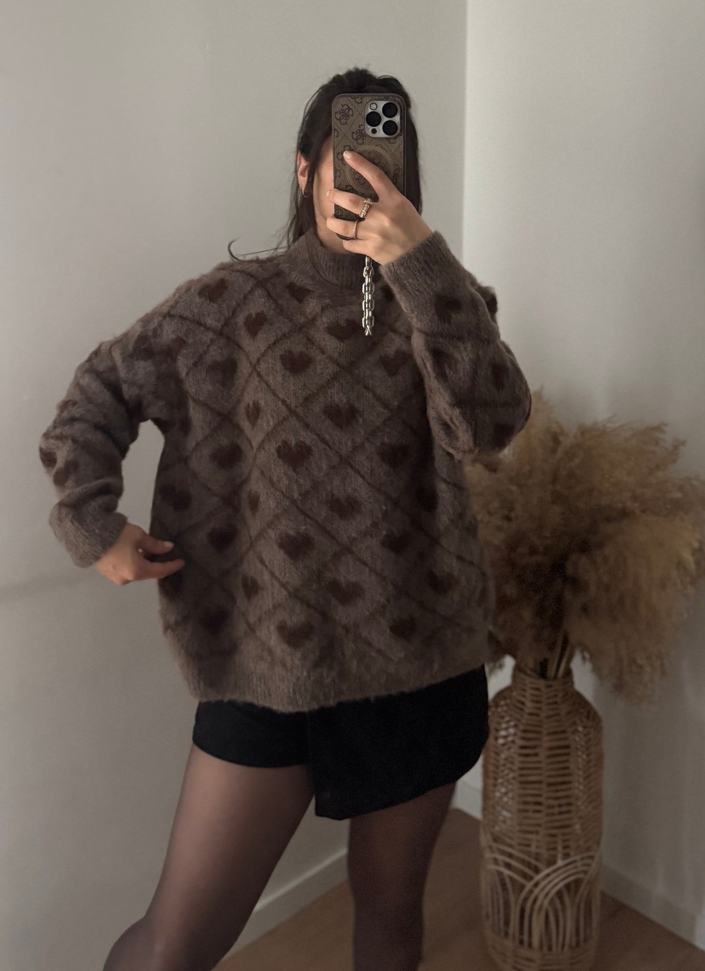 Strickpullover Herzchen Teddy braun