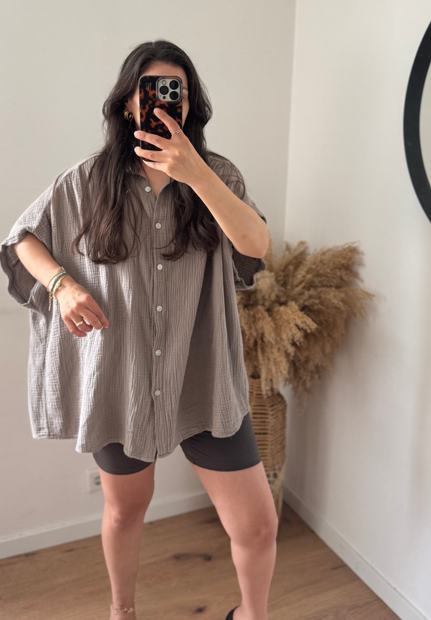 Musselin kurzarm Bluse taupe