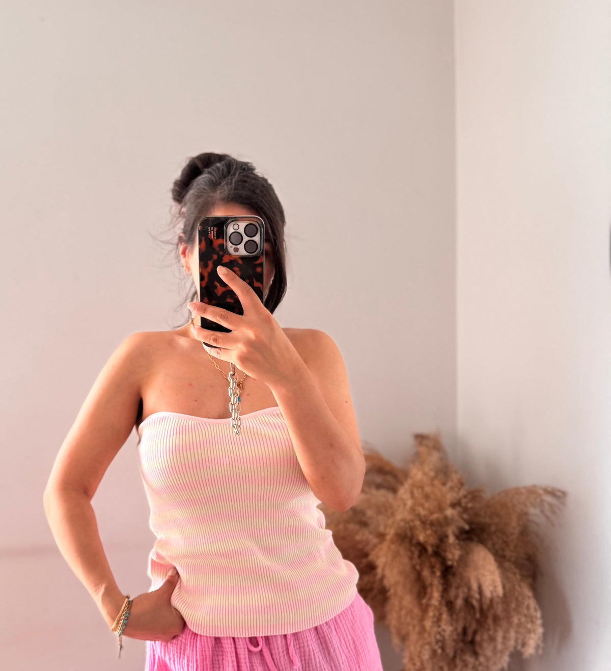 Herz Bandeau top gestreift Rosa/Ecru