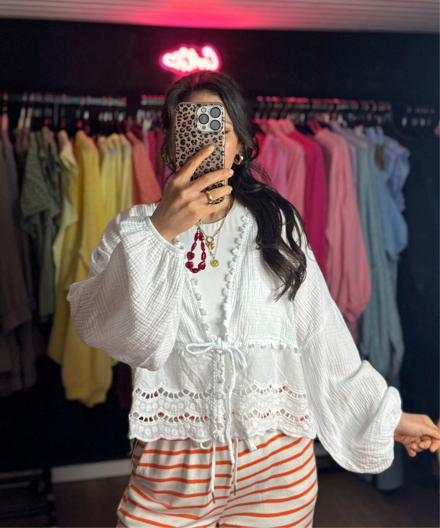 Häkel Musselinbluse weiß