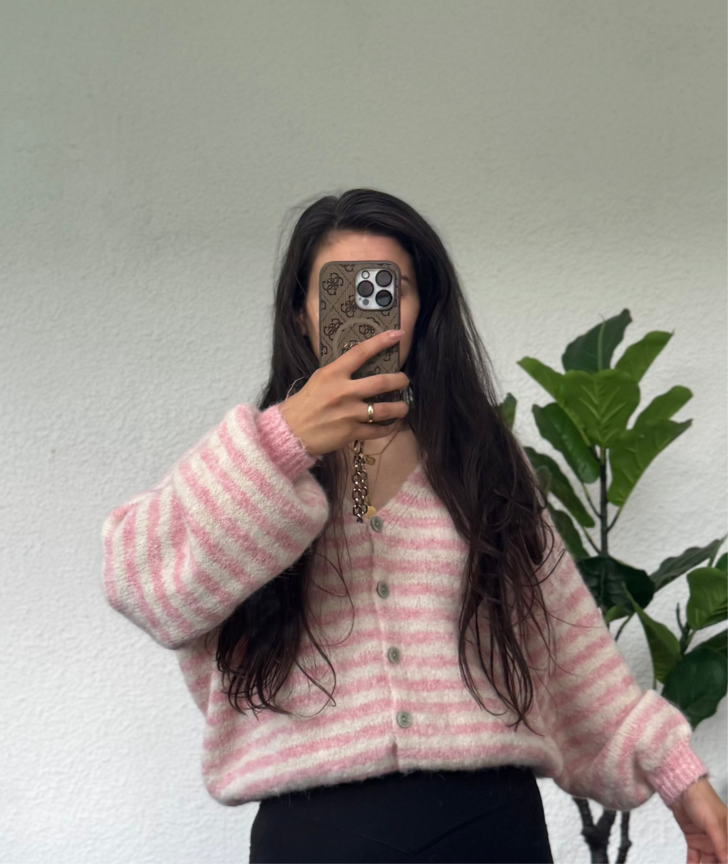 Gestreifter Cardigan hellrosa