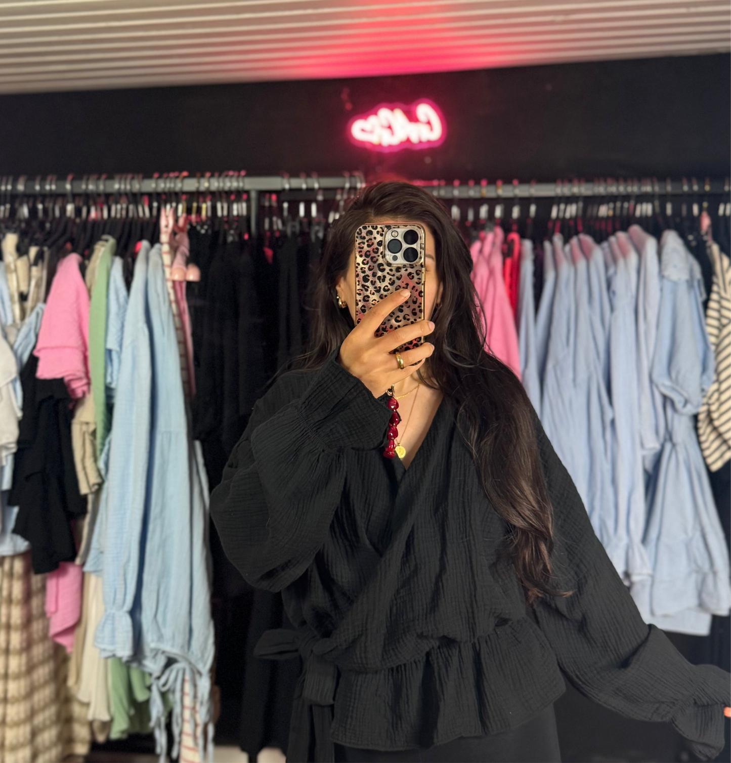 Musselinbluse zum binden schwarz