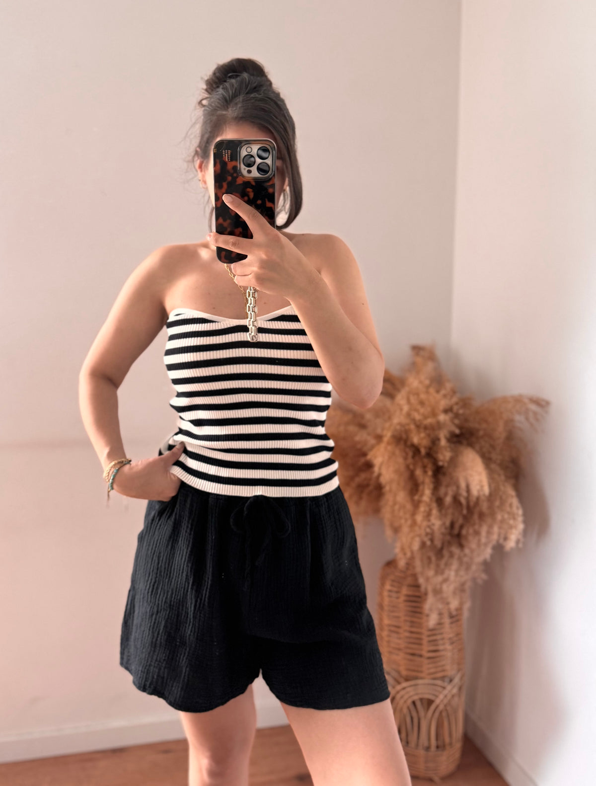 Herz Bandeau top gestreift schwarz/weiss