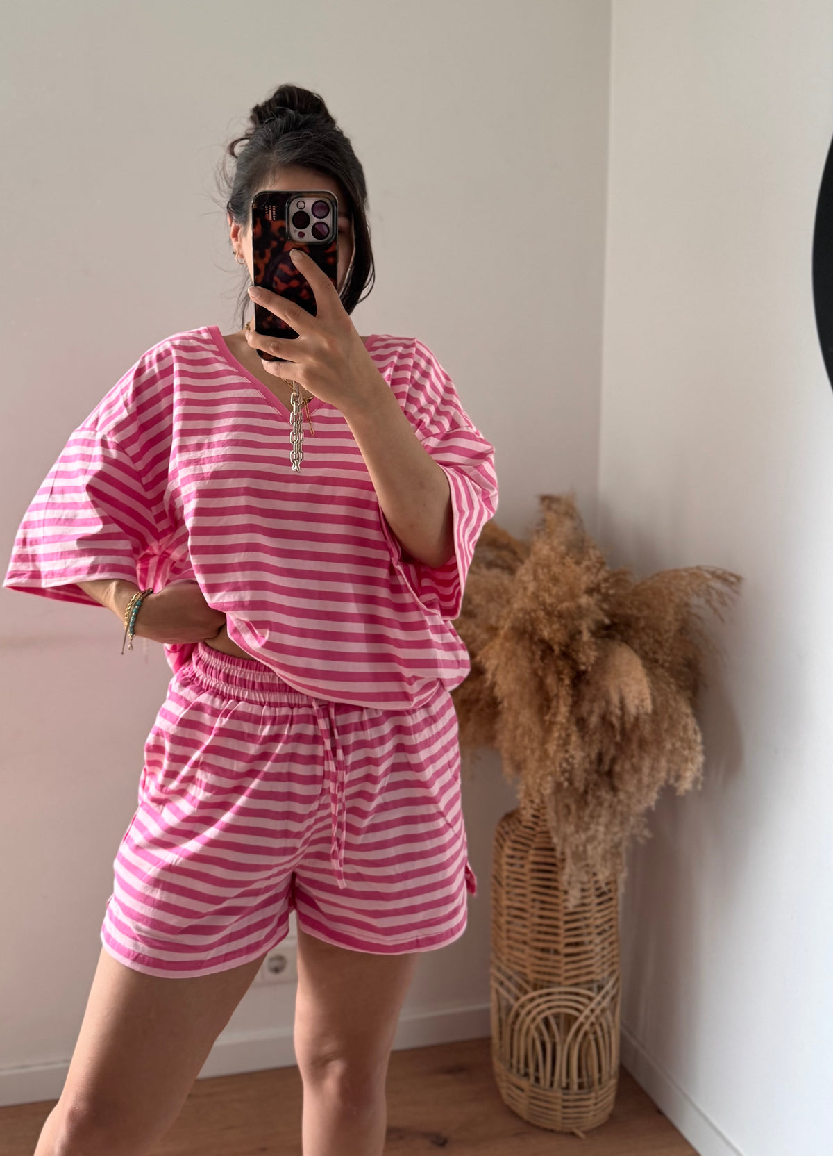 Gestreiftes Baumwoll Set pink/rosa