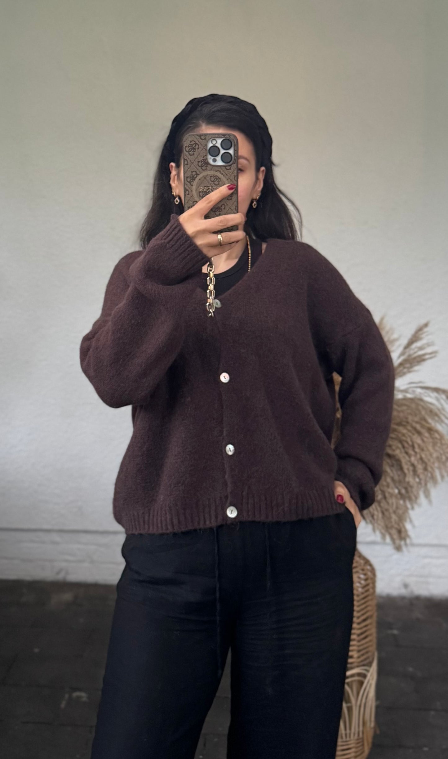 Alpaka V-Cardigan braun