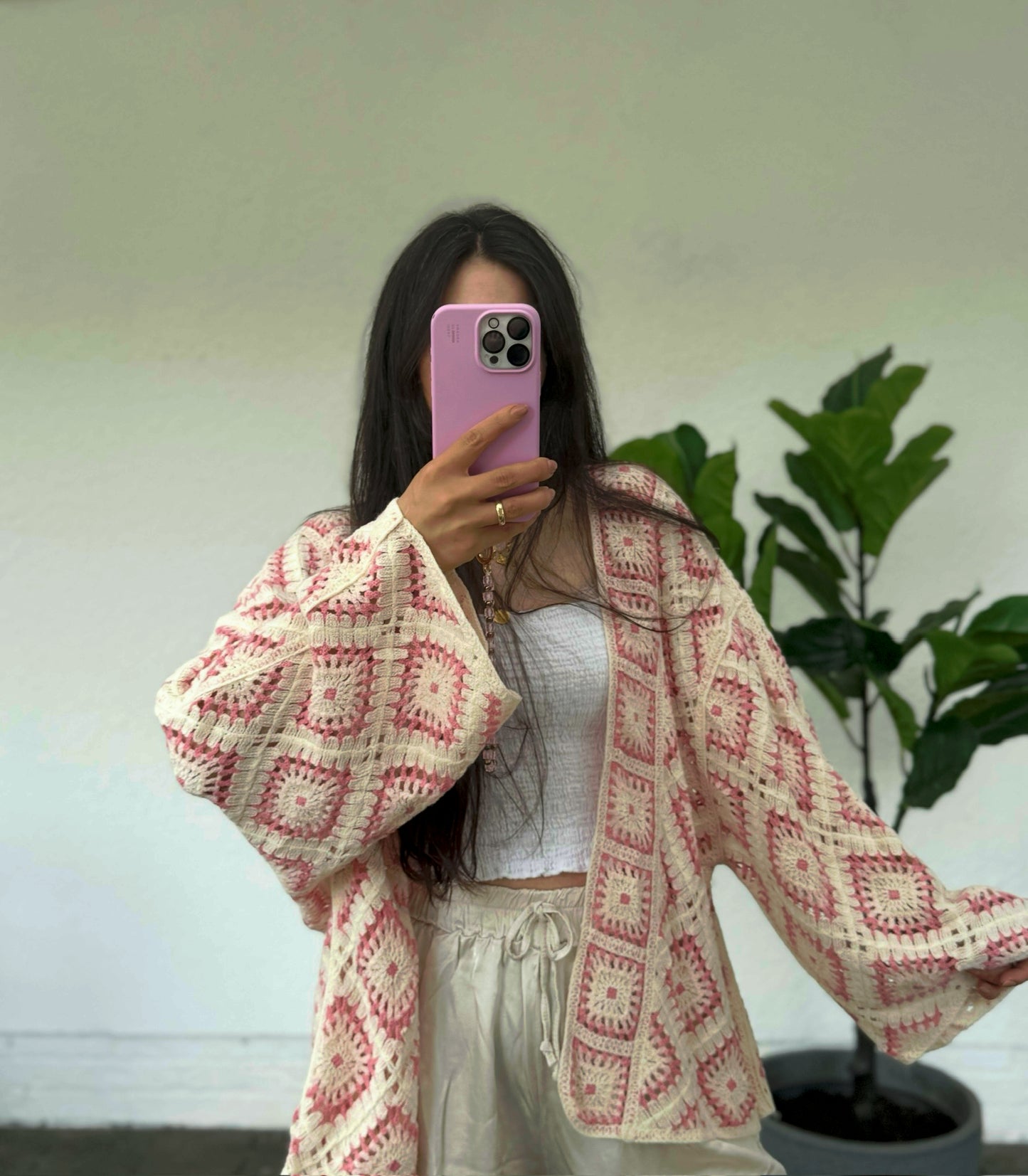 Häkel Cardigan Rosatöne