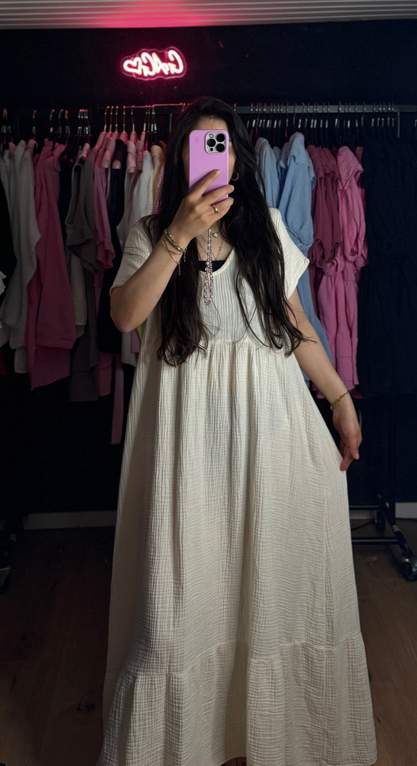 Musselinkleid babydoll lang verschiedene Farben