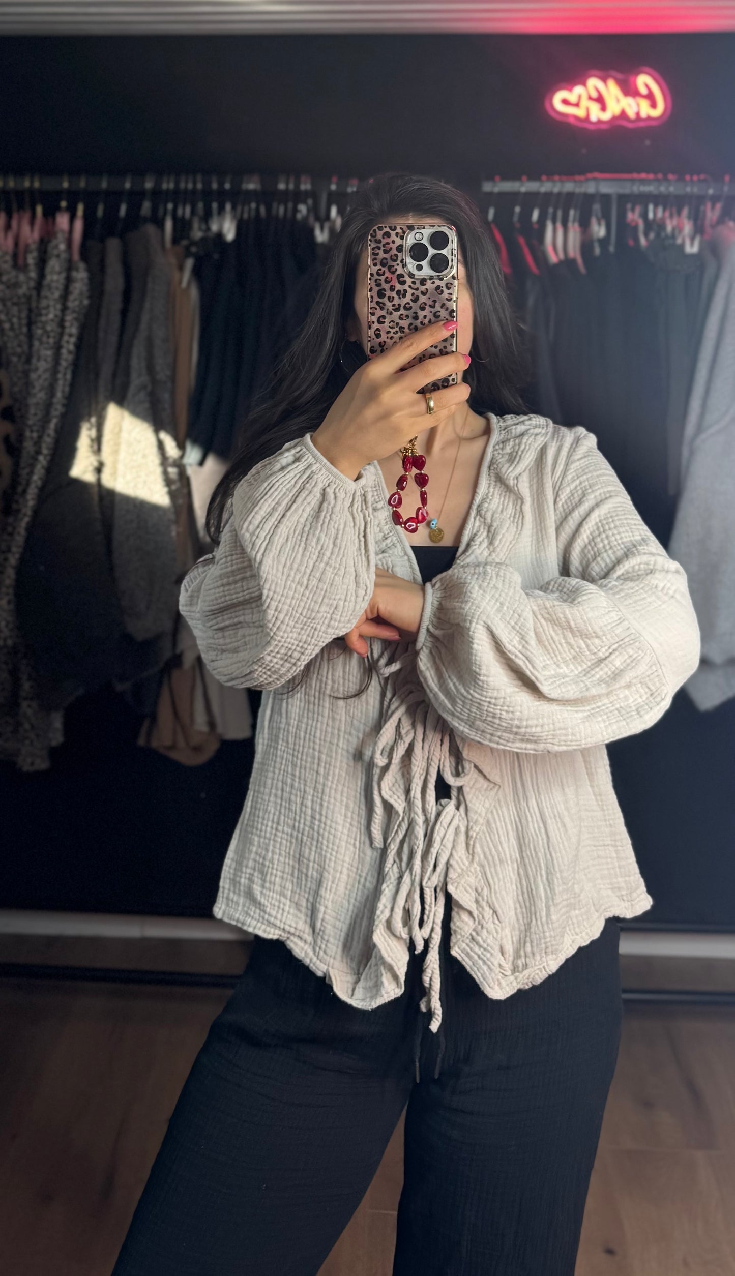 Musselin Rüschen Schleifenbluse Ecru