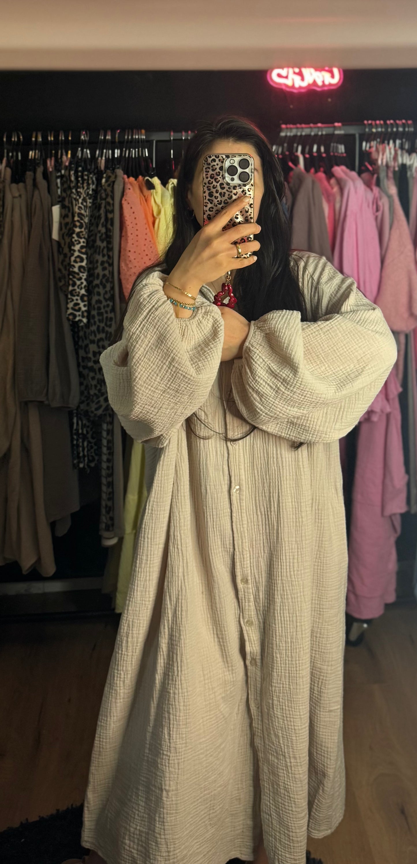 Musselin Blusenkleid Beige