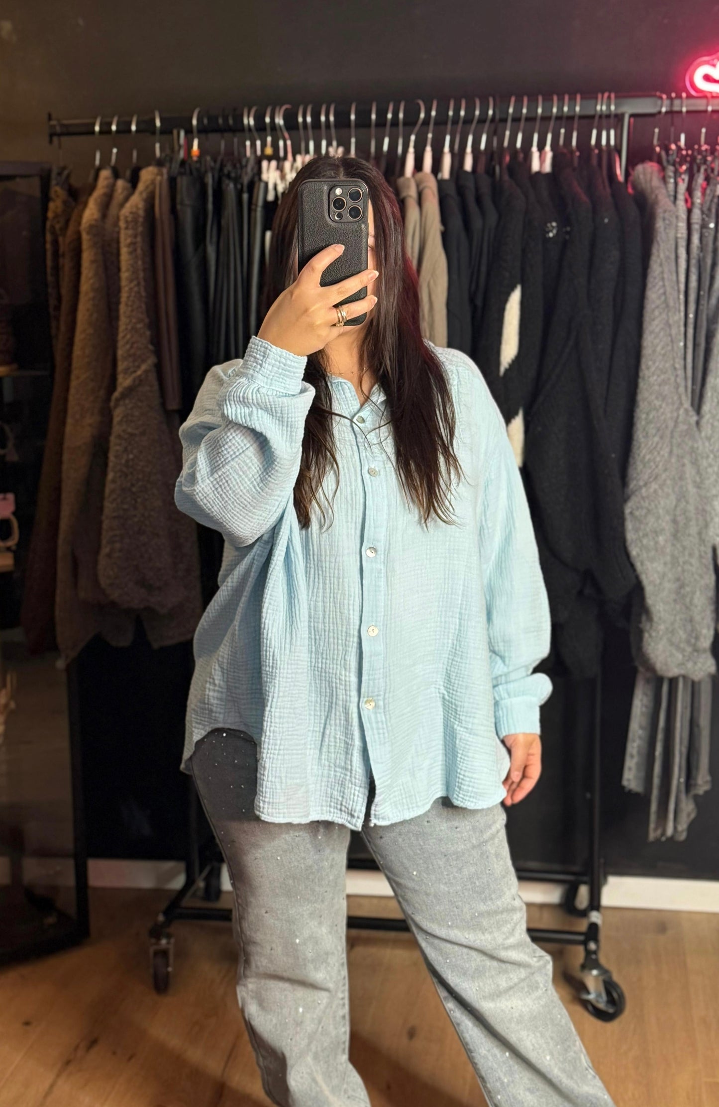 Musselinbluse Babyblau