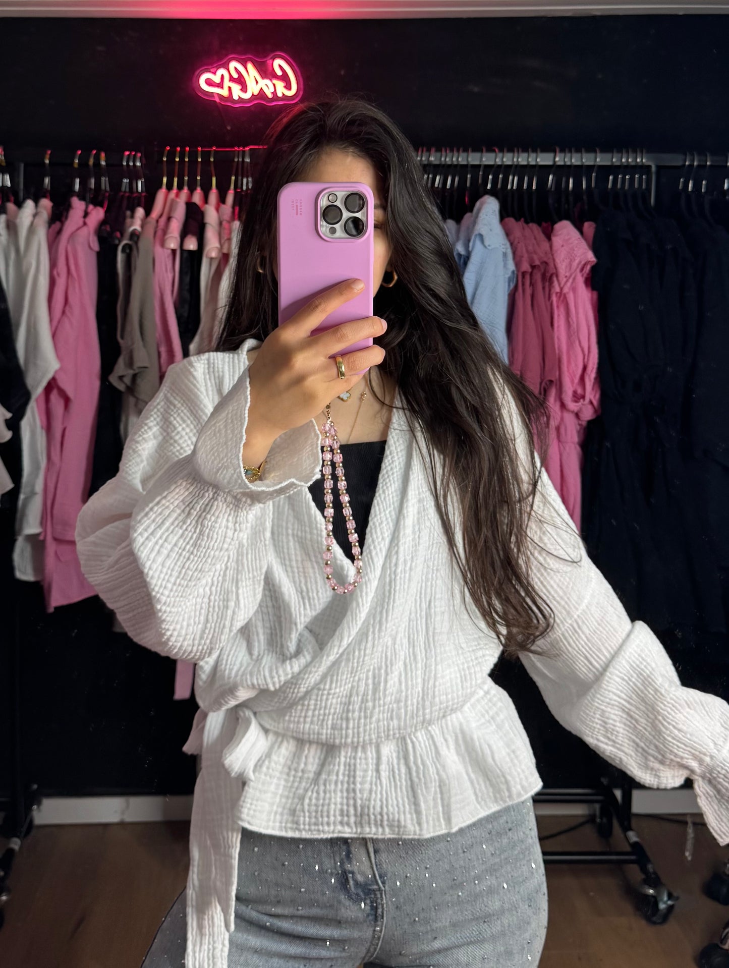 Musselinbluse zum binden weiß