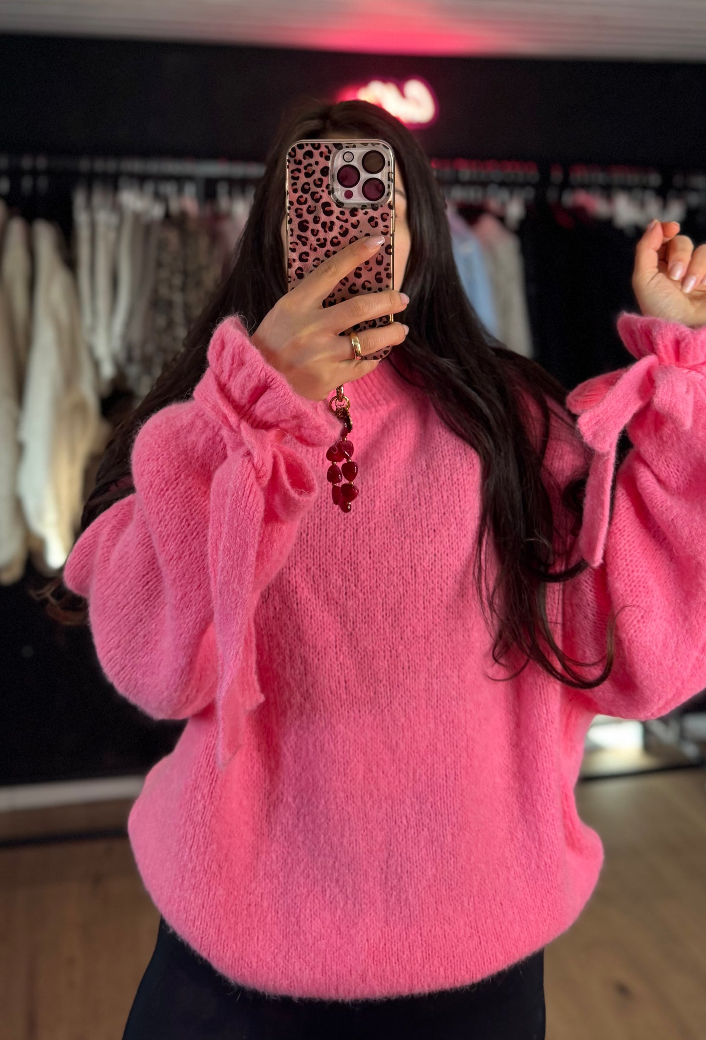 Schleifenrüschen Pullover pink