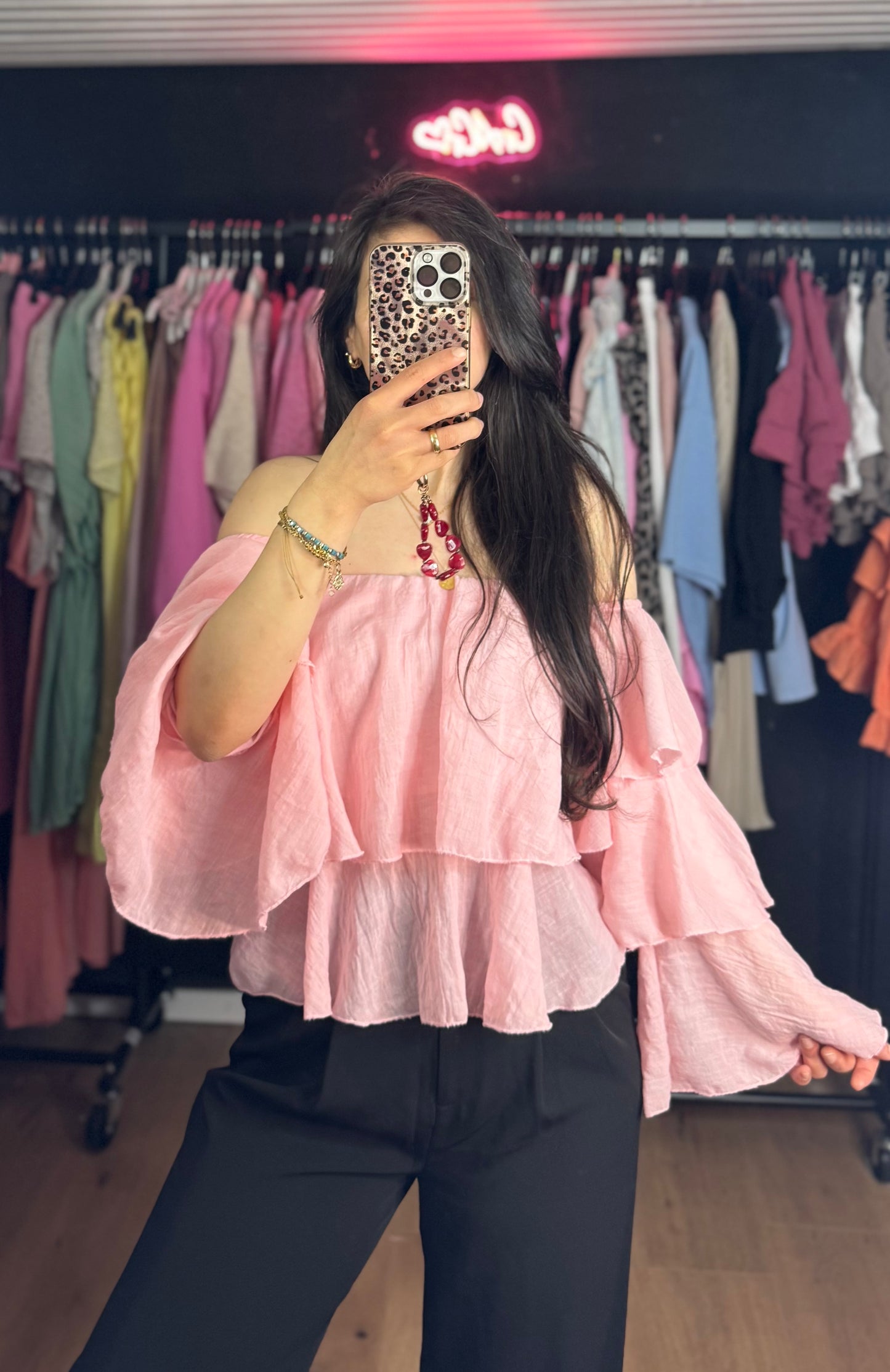 Fee Volant Bluse rosa