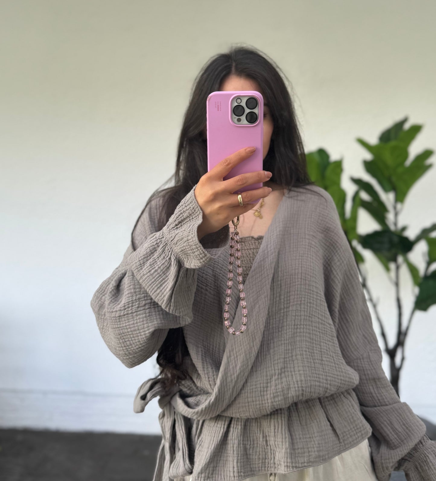 Musselin Wickelbluse taupe