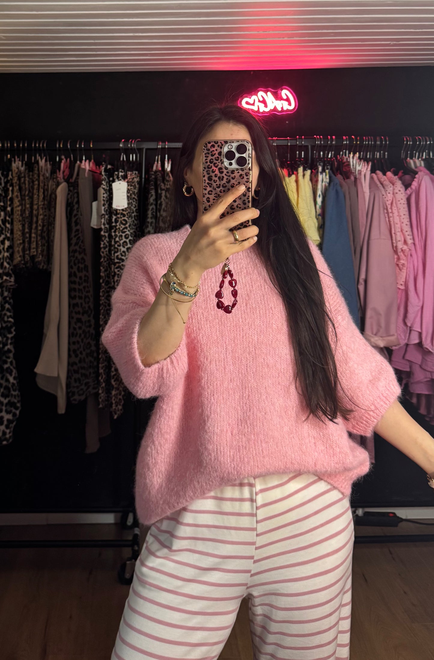 Midarm Pullover helles Pink