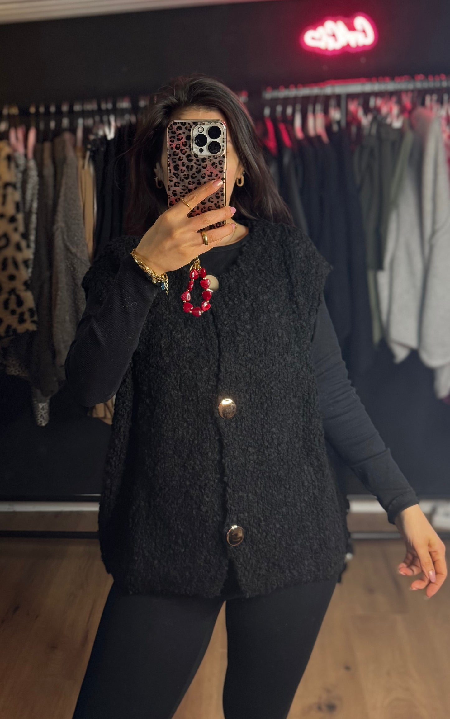 Boucle Strickweste black