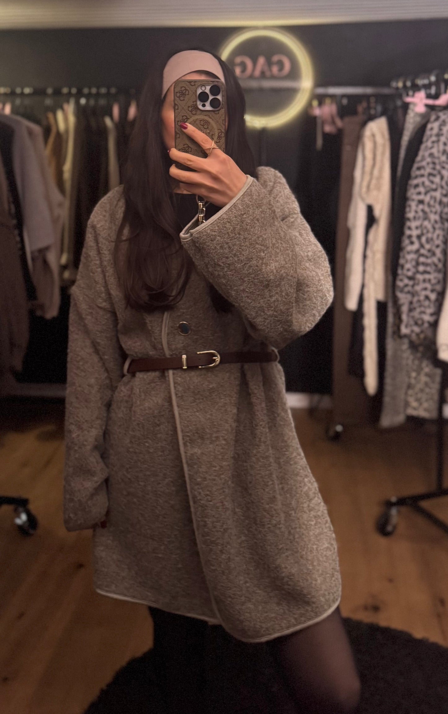 Teddy Coat taupe inkl. Gürtel