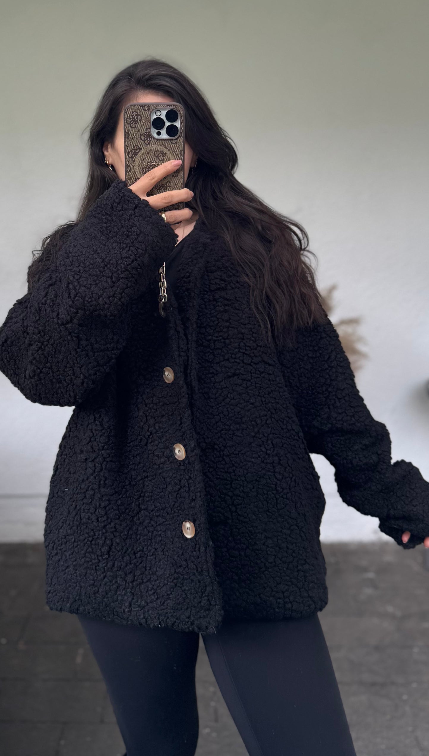 Kurze Teddyjacke schwarz