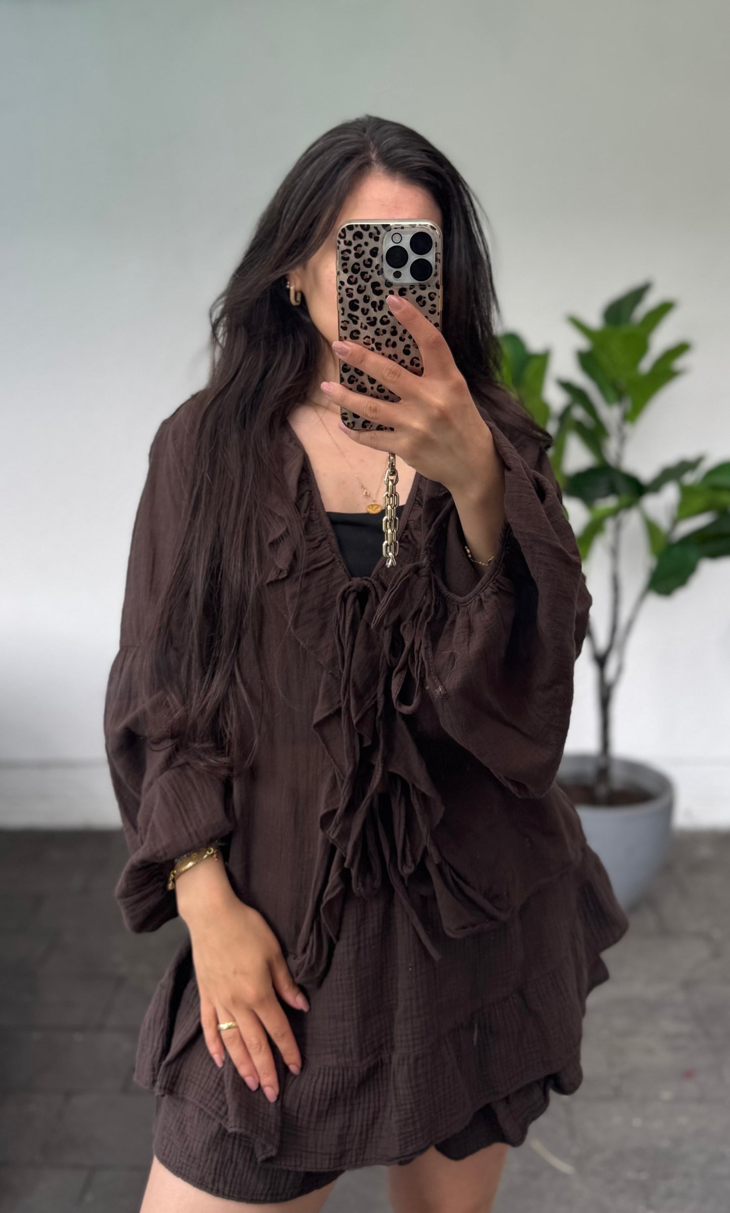 Sweet schleifen Bluse braun