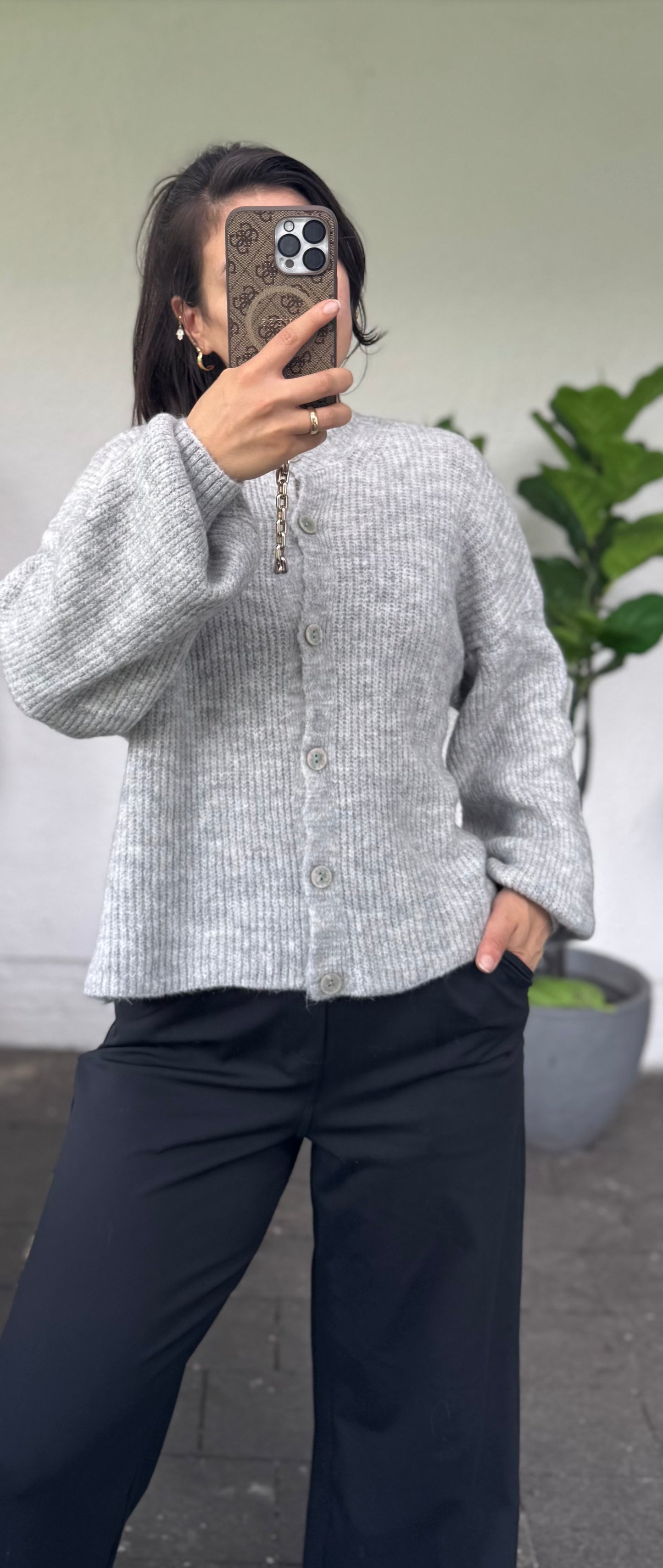 Long-Midarm Cardigan hellgrau