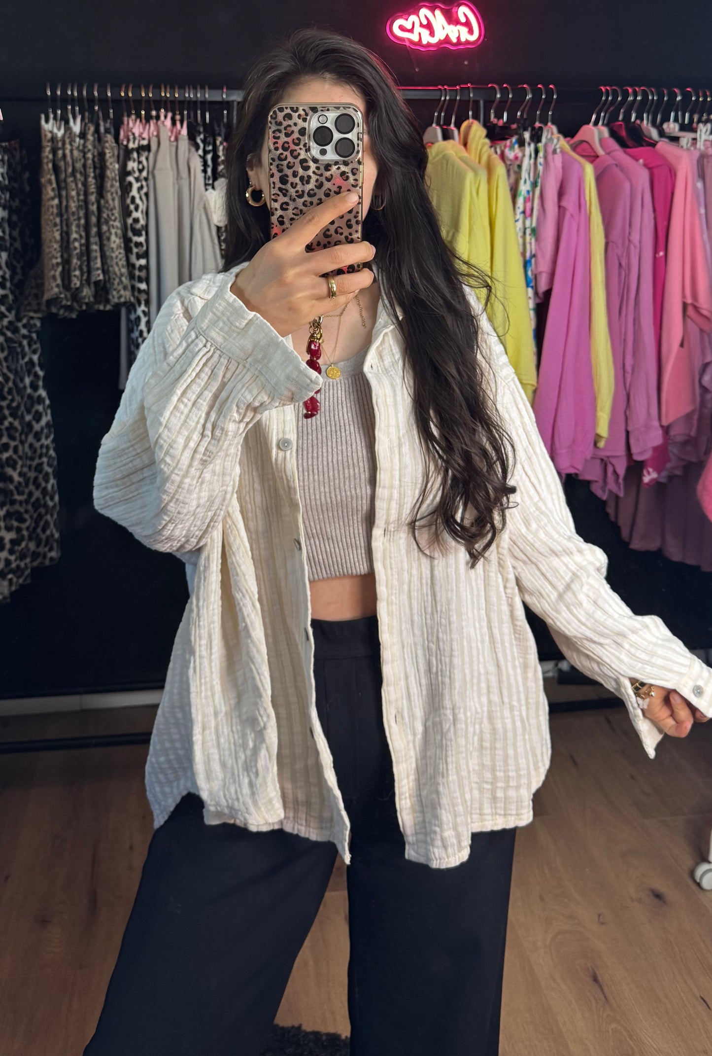 Musselinbluse beige/weiß gestreift