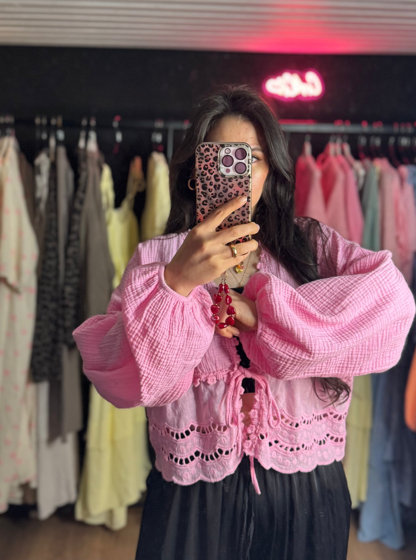 Häkel Musselin Bluse pink