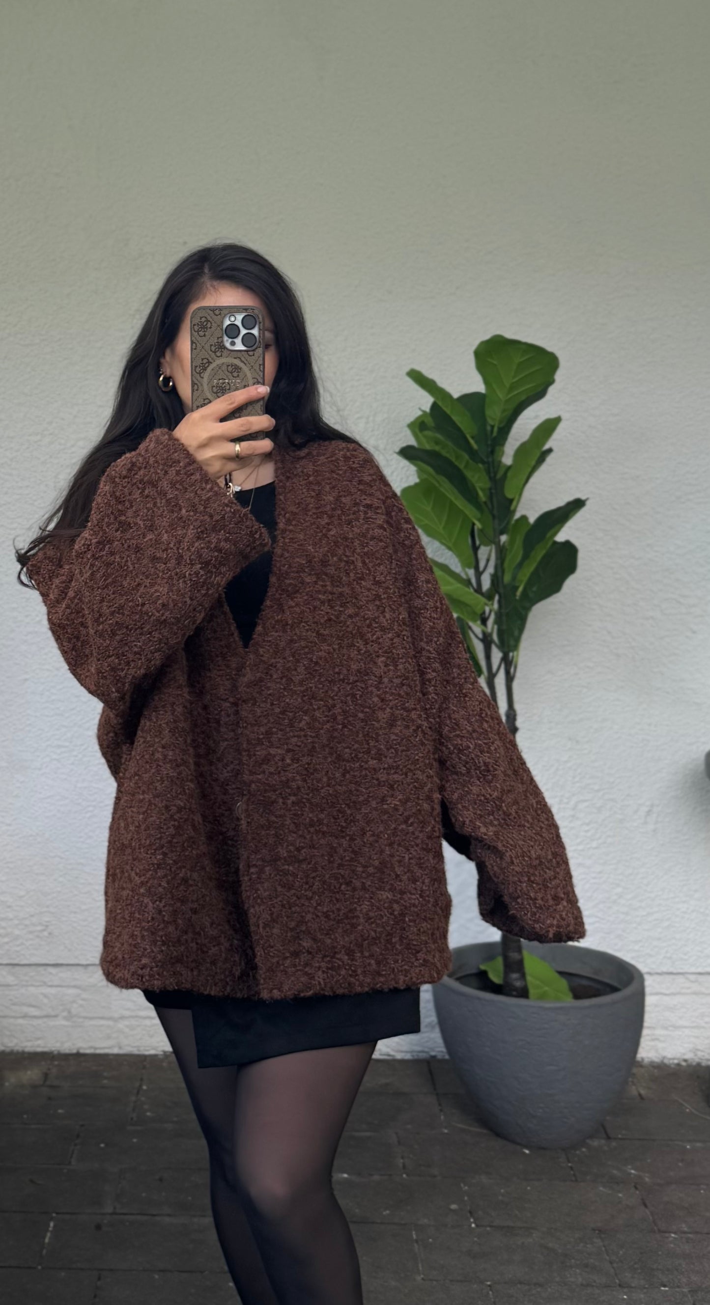 Teddy Filz Jacke braun