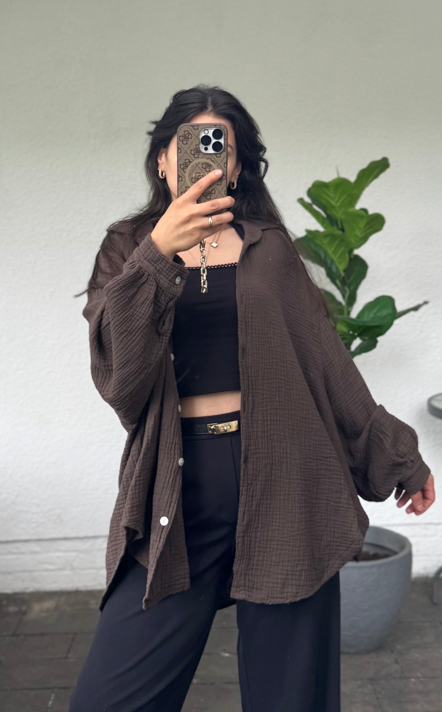 Musselinbluse viral braun