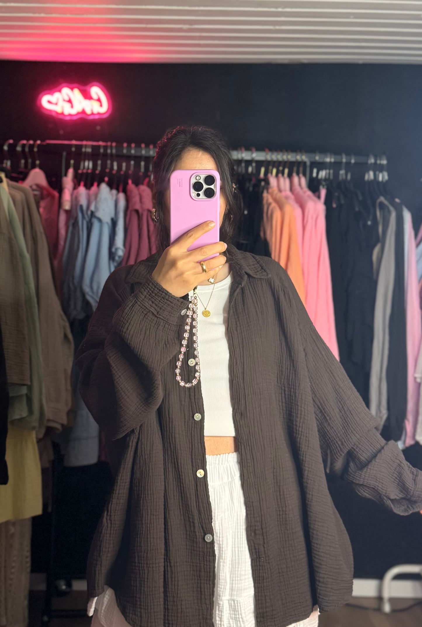 Oversized Musselin Bluse braun