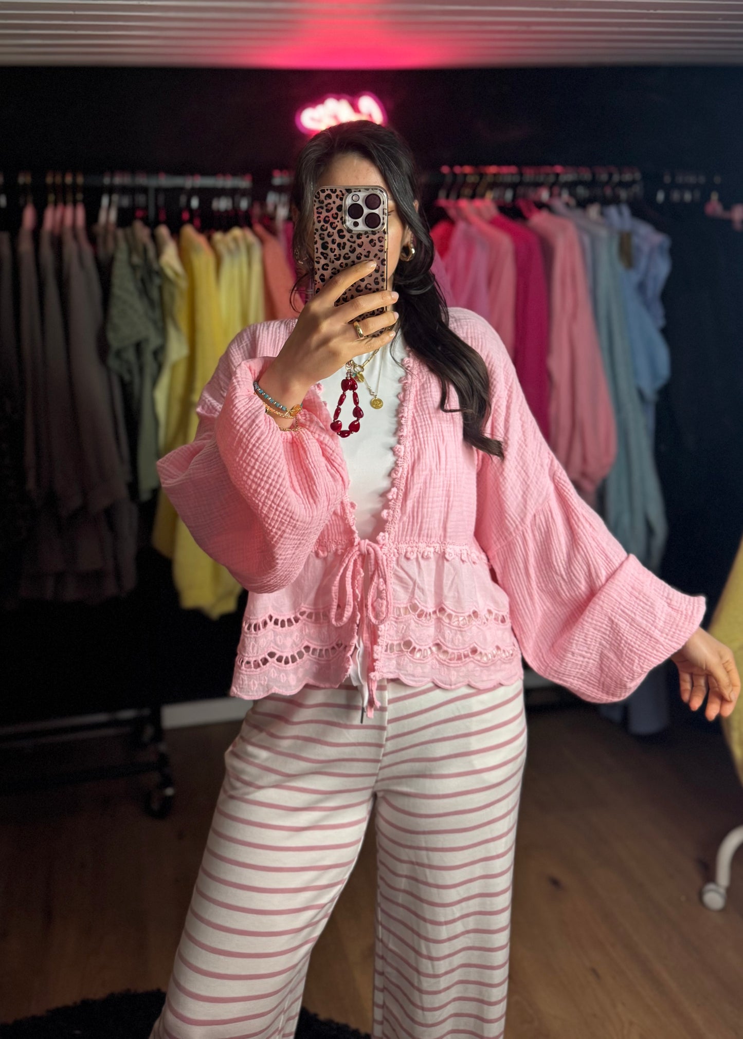 Häkel Musselinbluse rosa