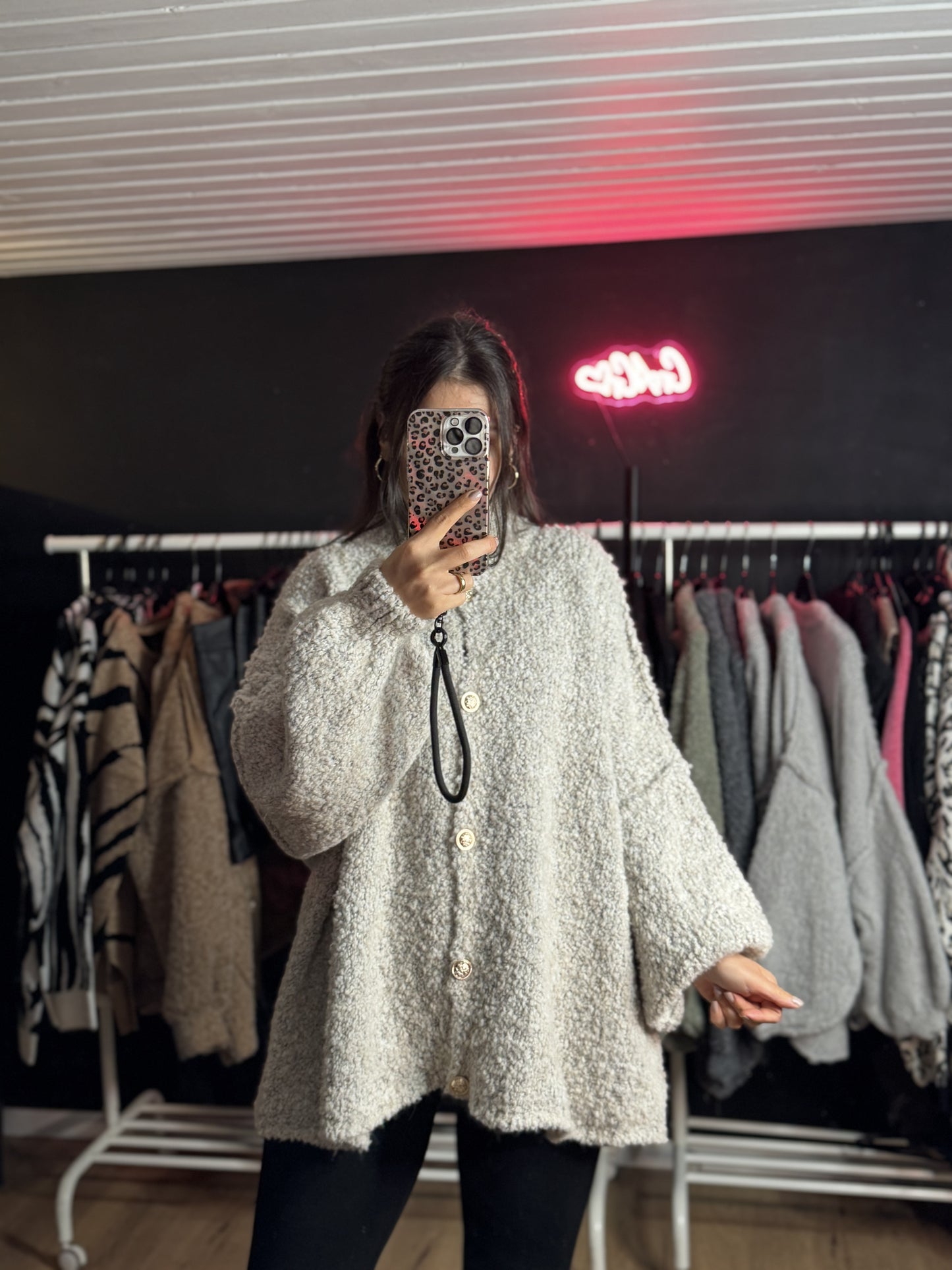 Boucle Caridgan Lelly Long Greige