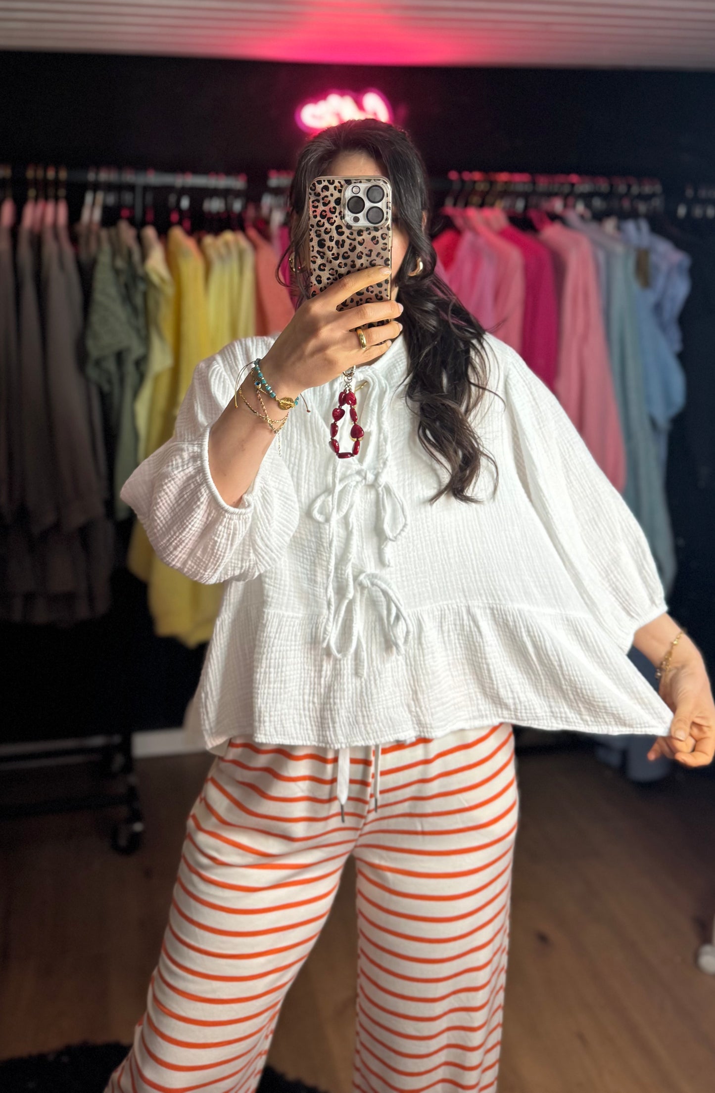 Musselin Schleifen Bluse 3/4 Arm weiß