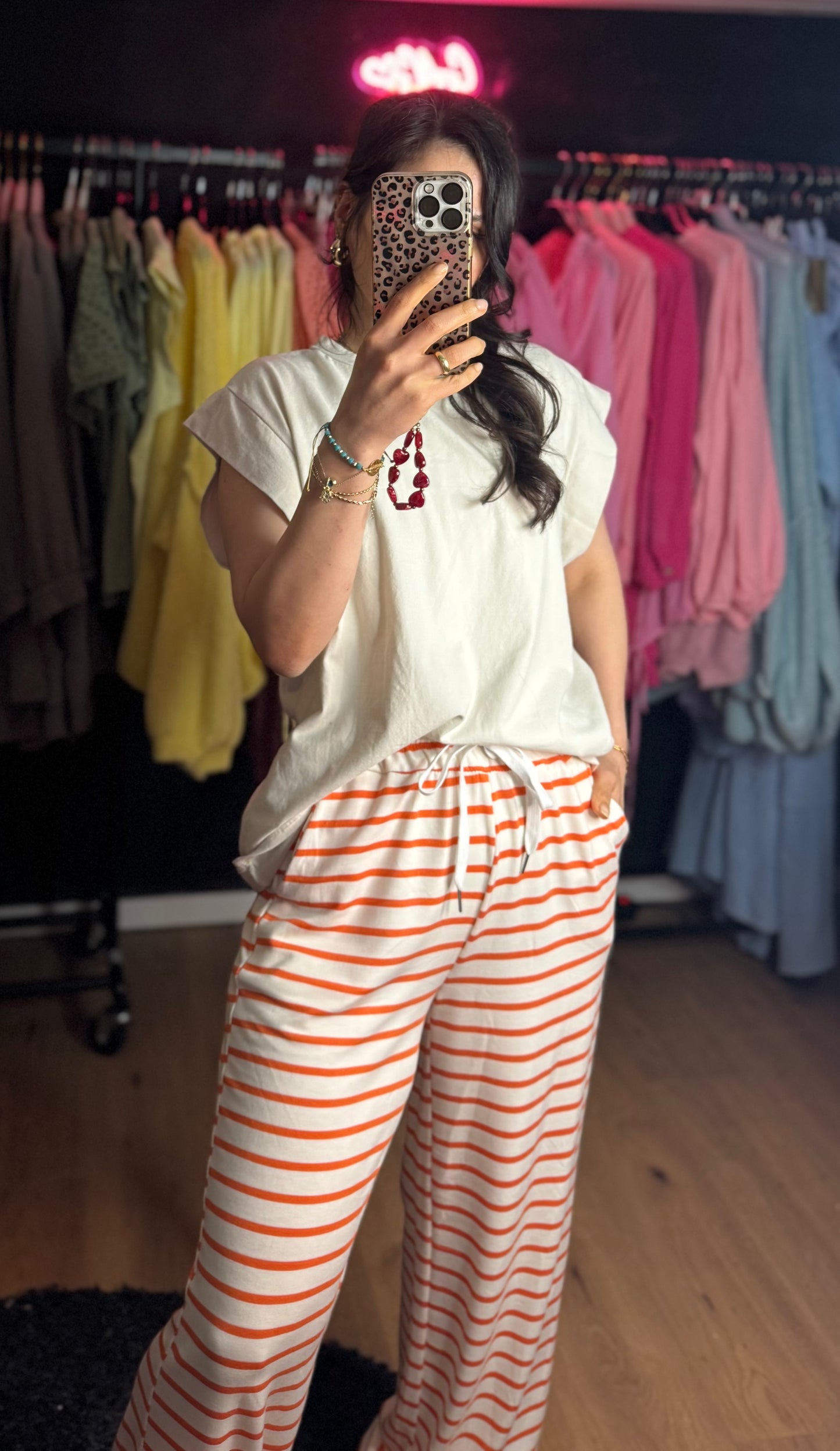 Leichte gestreifte Hose orange