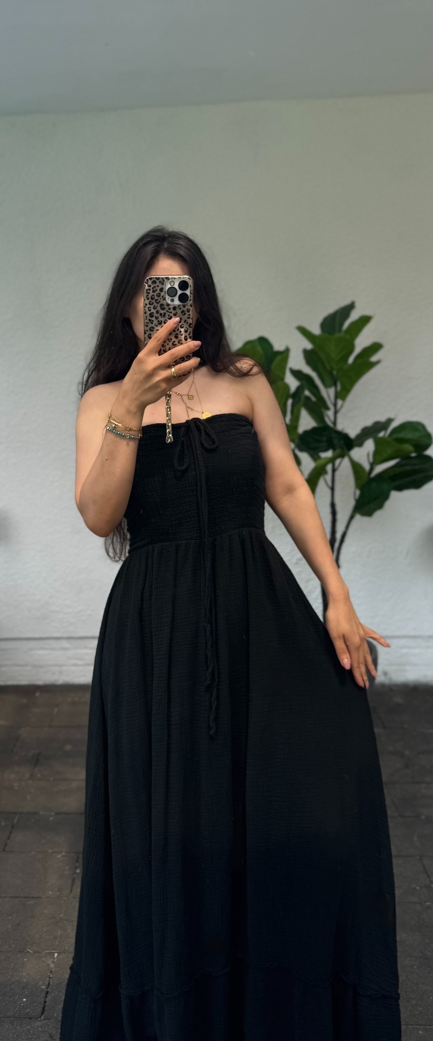 Bandeau Musselin Kleid black